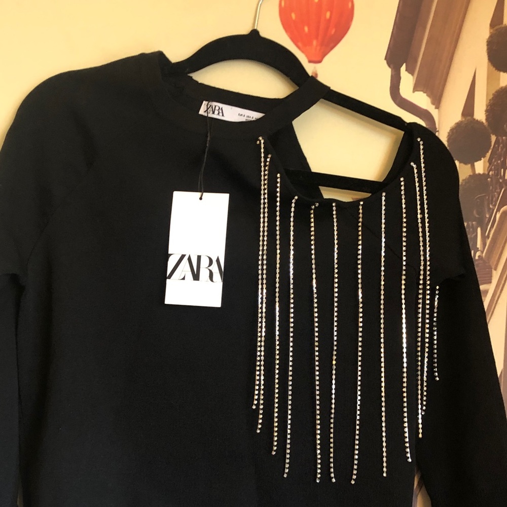 Zara crop shoulder black sweater - Picture 3 of 8